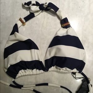 ViX NWT navy and white striped Halter bikini top